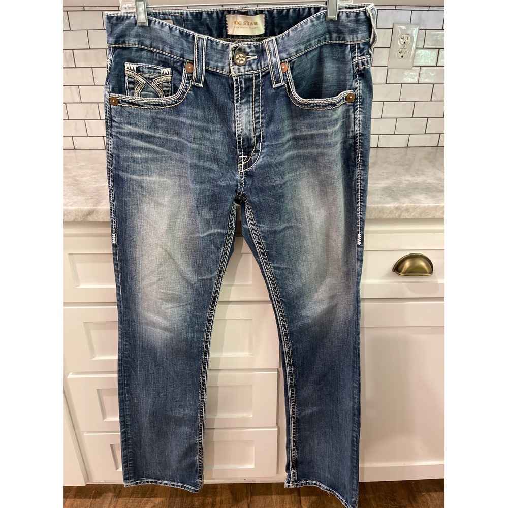 Big Star Jeans Women 32 Blue Denim Union Regular Straight Leg Contrast Stitch